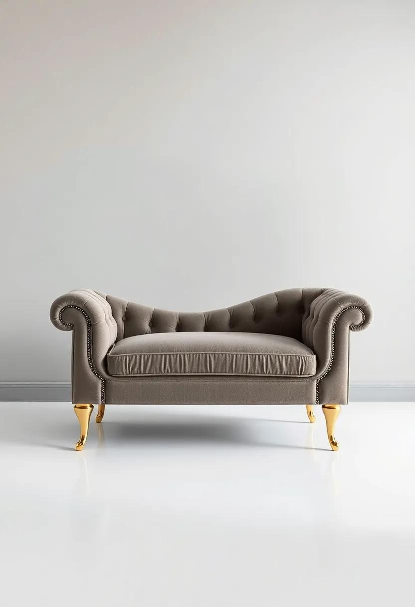 Luxurious Chaise Lounge: Make a ⁣statement in your ⁣home with an exquisite chaise lounge, boasting luxurious⁤ upholstery and stunning gold legs for a‌ regal touch