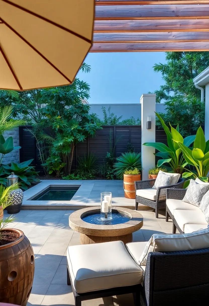 Serene Oasis: Transform your patio into a tranquil retreat with ⁤soothing water features and plush seating surrounded by lush foliage