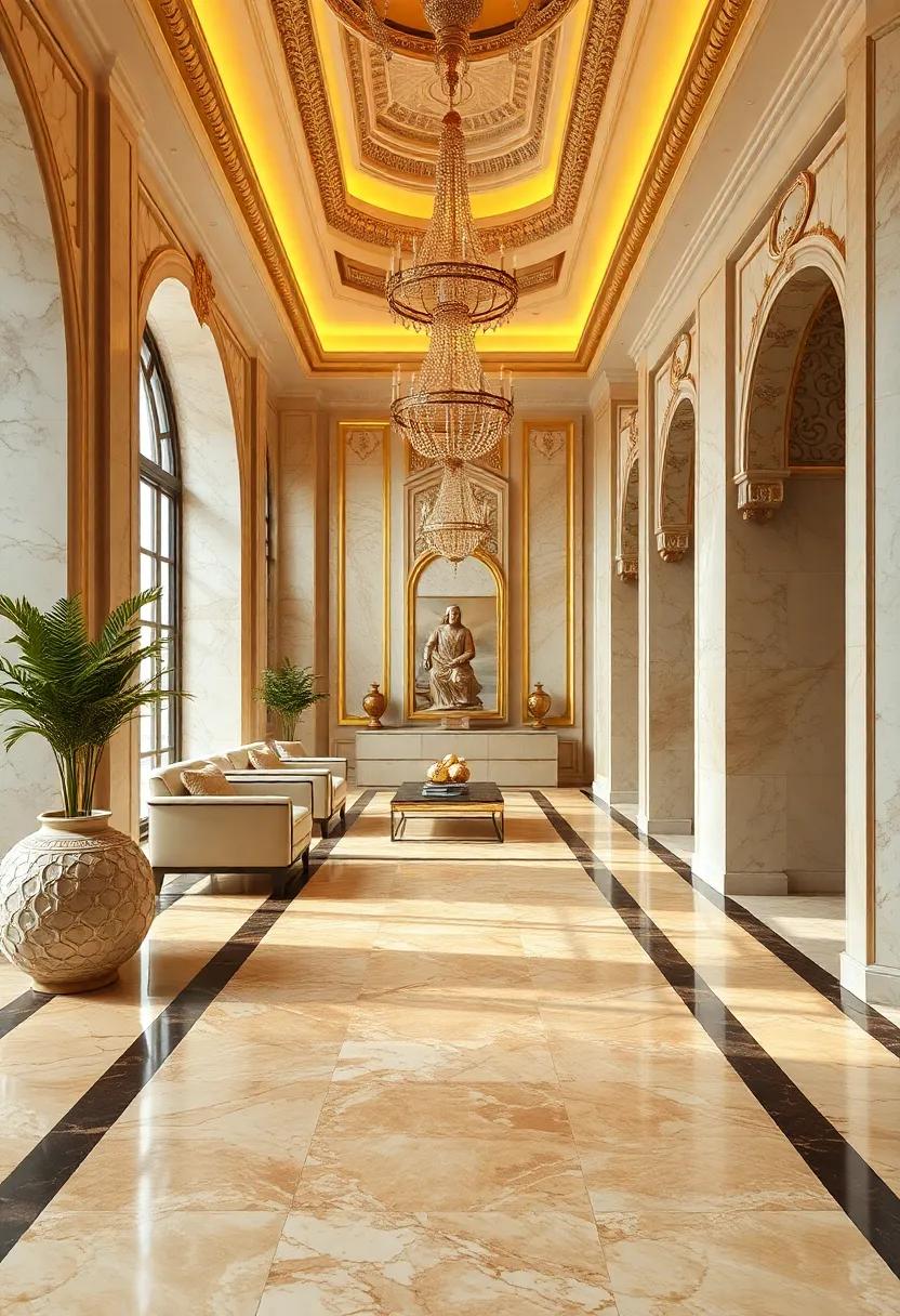 Cream and Gold mosaic Tiled ‌Floors for Regal Appeal