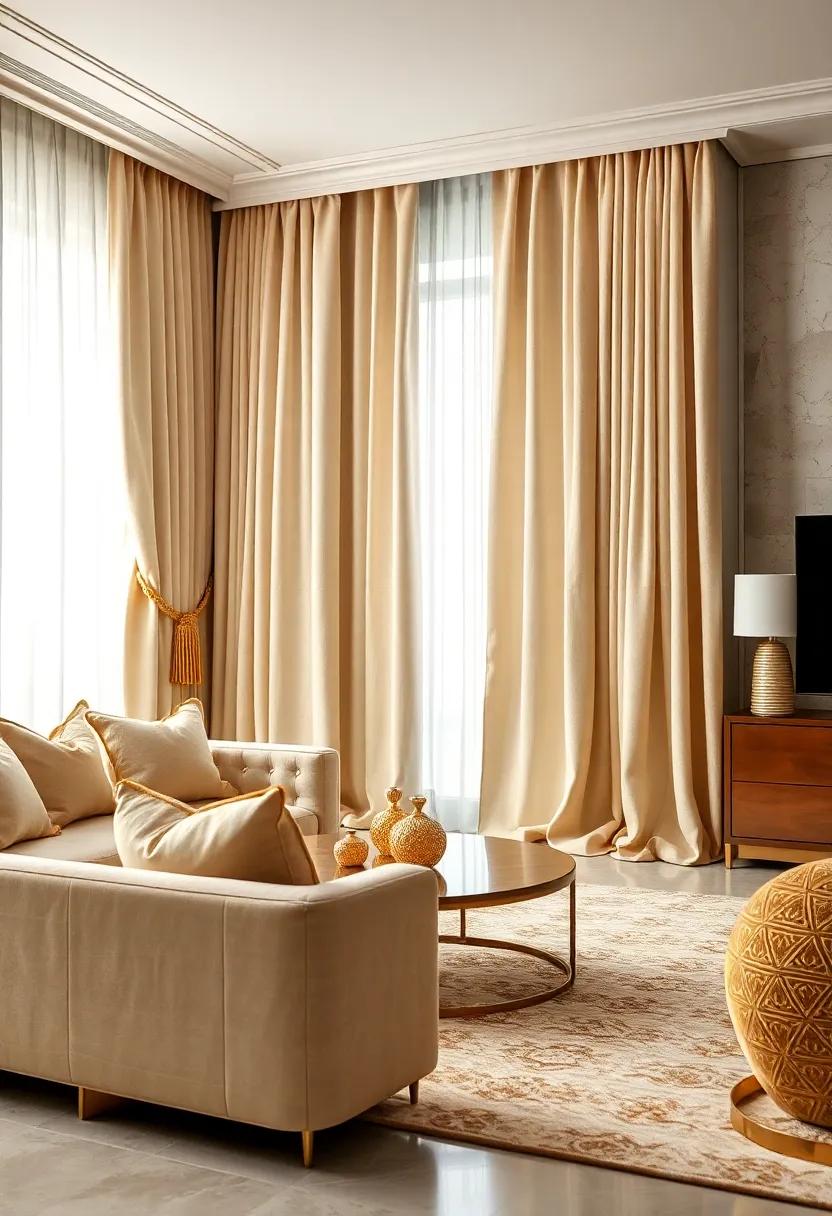 Cream​ Linen ​Curtains with Gold tassel Tiebacks