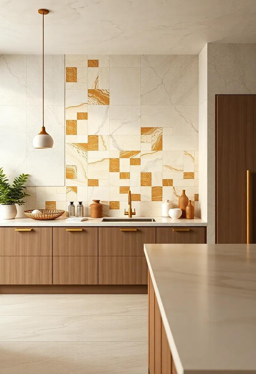 Cream and Gold Ceramic tile Backsplash‍ in Kitchen or Bath