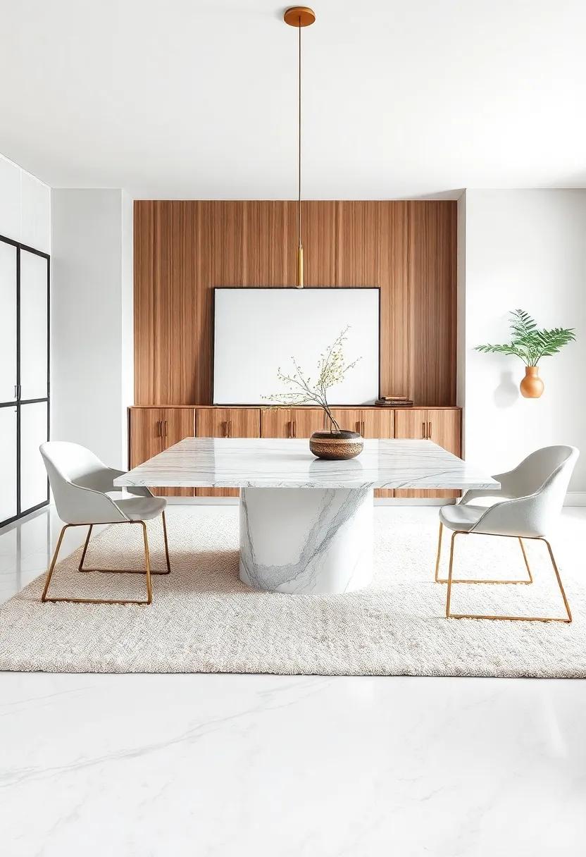 Luxe Layering: Layer your⁢ dining ⁢area⁤ with a plush area rug ‍under ‌a marble table to add warmth​ and⁢ texture ‍beneath⁣ the cool surface