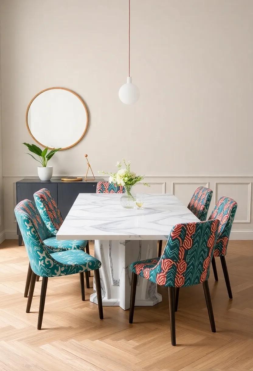 Pair with Patterns: Upholster⁢ dining chairs in vibrant, patterned fabrics‌ that complement the‍ marble to ‌introduce color ⁤and⁢ personality into your space