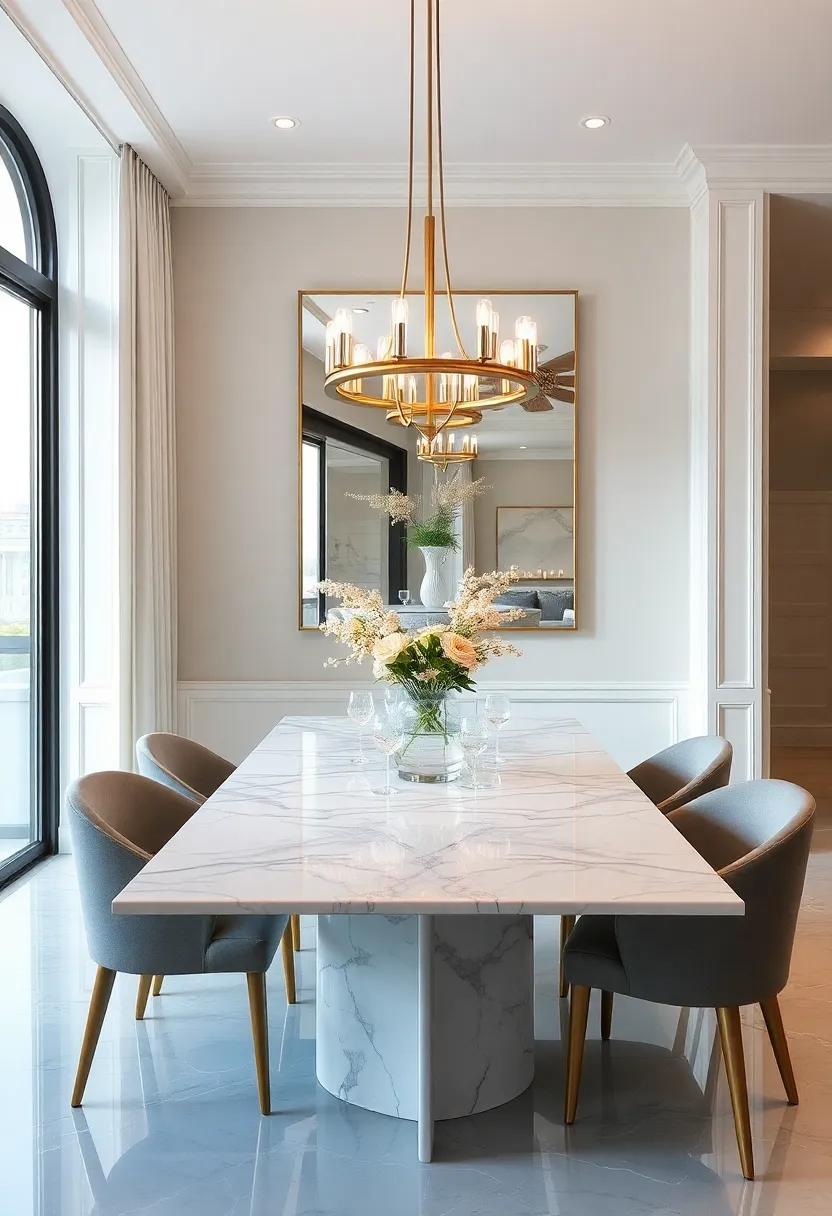 Reflective Surfaces: Use mirrored accents⁣ around your marble table ‍to enhance light and make your⁢ dining area‌ feel‌ more open and spacious