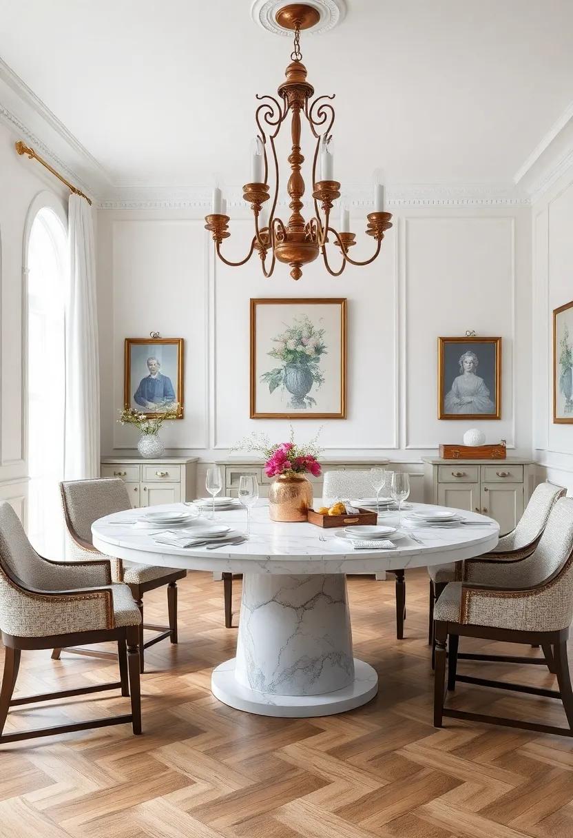 Traditional Charm: opt for a classic round marble table set in a‌ traditional dining room, complete with ​ornate chandeliers ‌and vintage china for that⁣ timeless ‍appeal