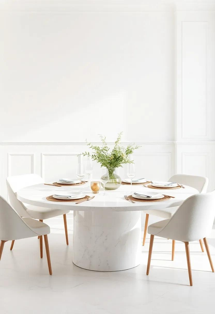 Warm Whites & Creams: Choose a creamy marble table to create a​ soft, ⁢inviting​ feel that​ acts ​as⁢ a perfect backdrop for a⁢ warm⁣ dinner setting