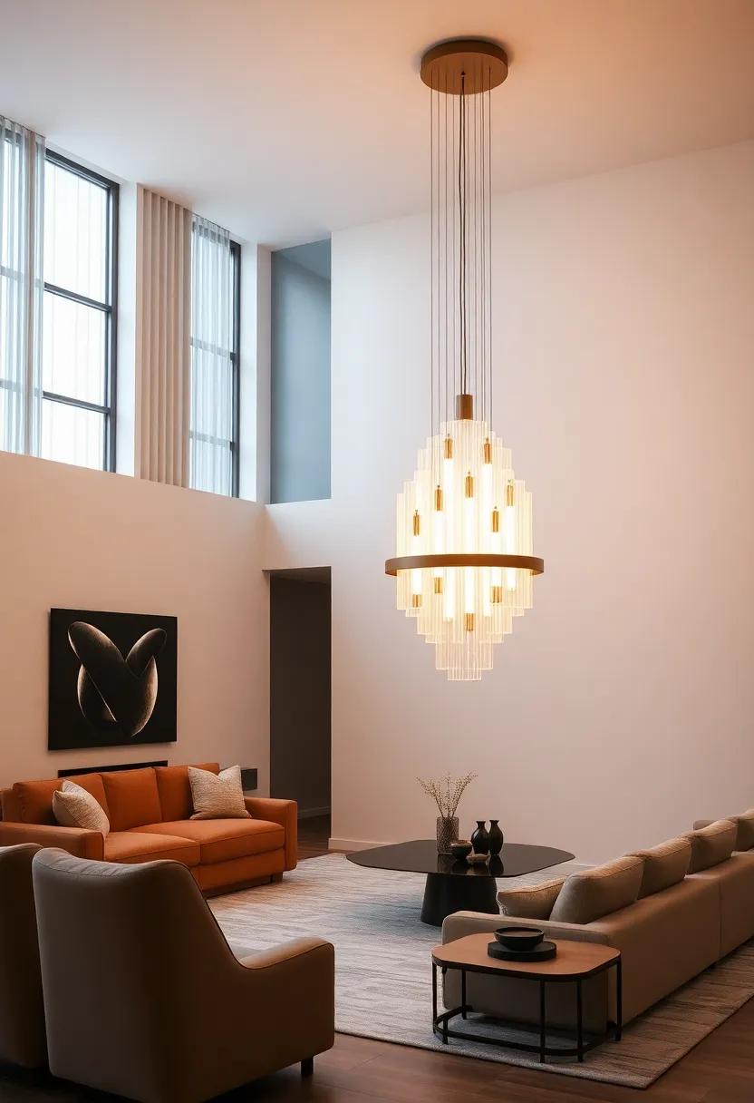 Artistic Sculptural Light: Opt for an avant-garde sculptural light fixture that serves as both a functional lighting source and a striking art piece in your living area