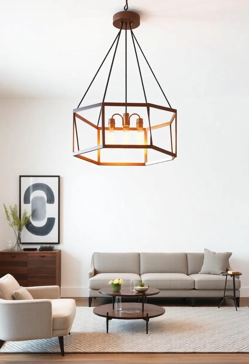Geometric Copper Fixture: Introduce an industrial edge with a statement copper light fixture, showcasing bold geometric shapes that elevate modern and eclectic interiors