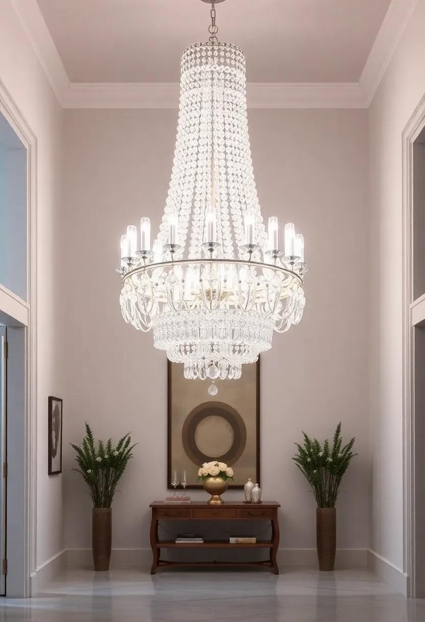 Grand Crystal Chandelier: Add a touch of opulence with an oversized crystal chandelier that sparkles and dazzles, creating a focal point in your grand entryway