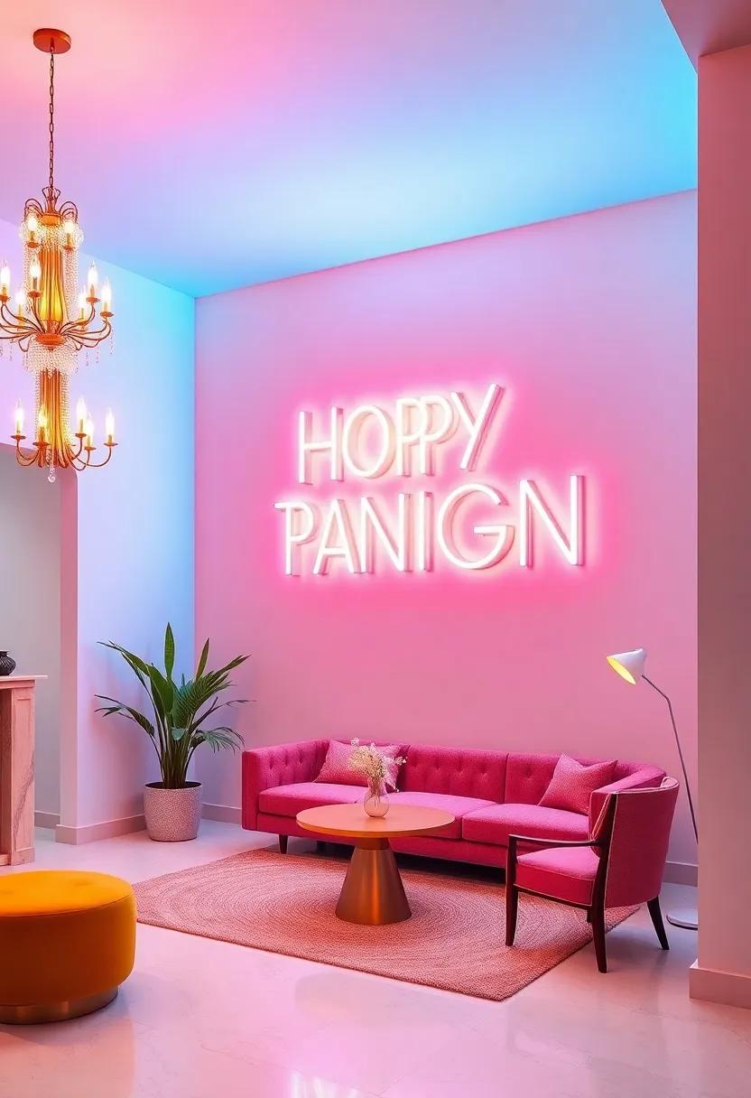 Neon Sign with a twist: Light up your space with an oversized neon sign that expresses your personality, adding a playful and modern touch to any room