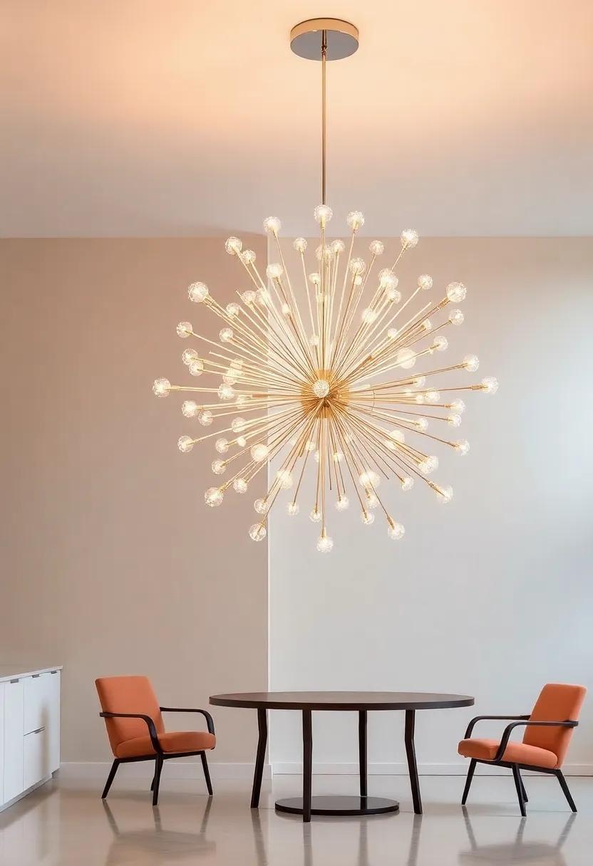 Retro Sputnik Chandelier: Make a bold statement with a retro Sputnik chandelier, featuring starburst designs that truly capture the essence of mid-century modern glamour