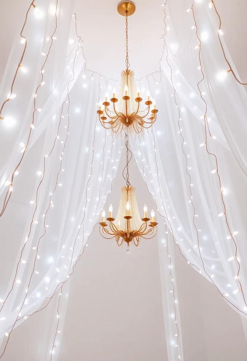 Whimsical Fairy Light Canopies: Drape oversized curtain-like fairy lights from the ceiling to create a dreamy canopy effect that transforms any room into a magical retreat