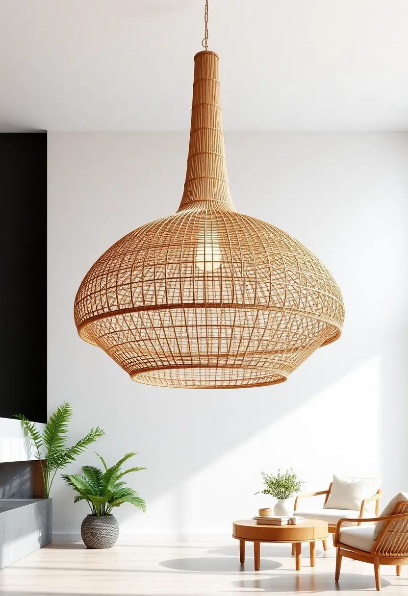 woven Rattan Pendant: Embrace nature with a large rattan pendant light, bringing warmth and texture to your living space while maintaining a luxurious vibe
