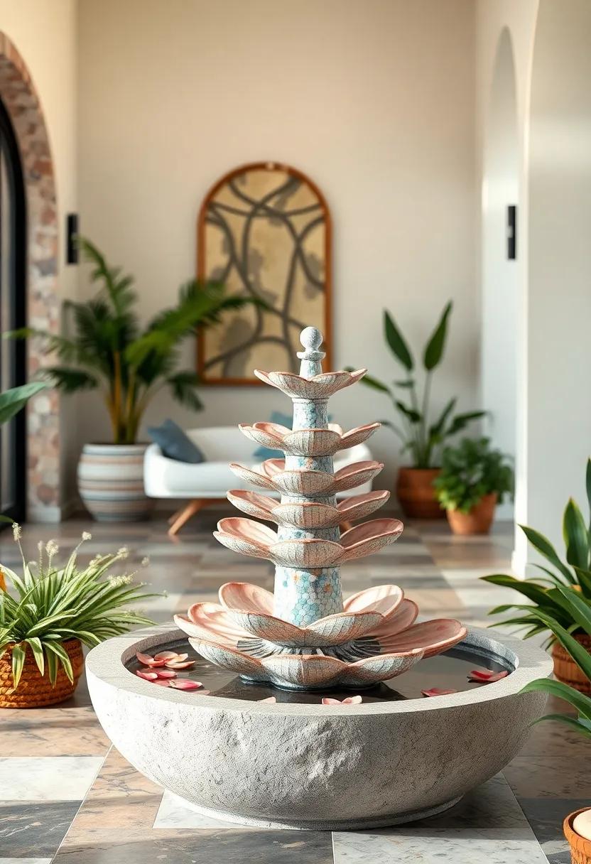 Floral Elegance Fountain - Delicate mosaic petals in soft pastels adorn the fountain’s basin, bringing a touch of garden grace to your outdoor space