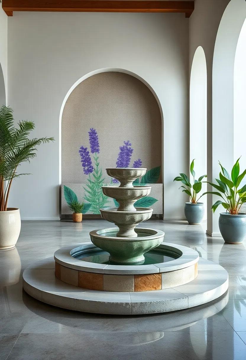 Herbal Garden Mosaic ⁣Fountain - ⁣Illustrations of lavender and rosemary in cool greens⁢ and purples celebrate Mediterranean herb⁣ gardens