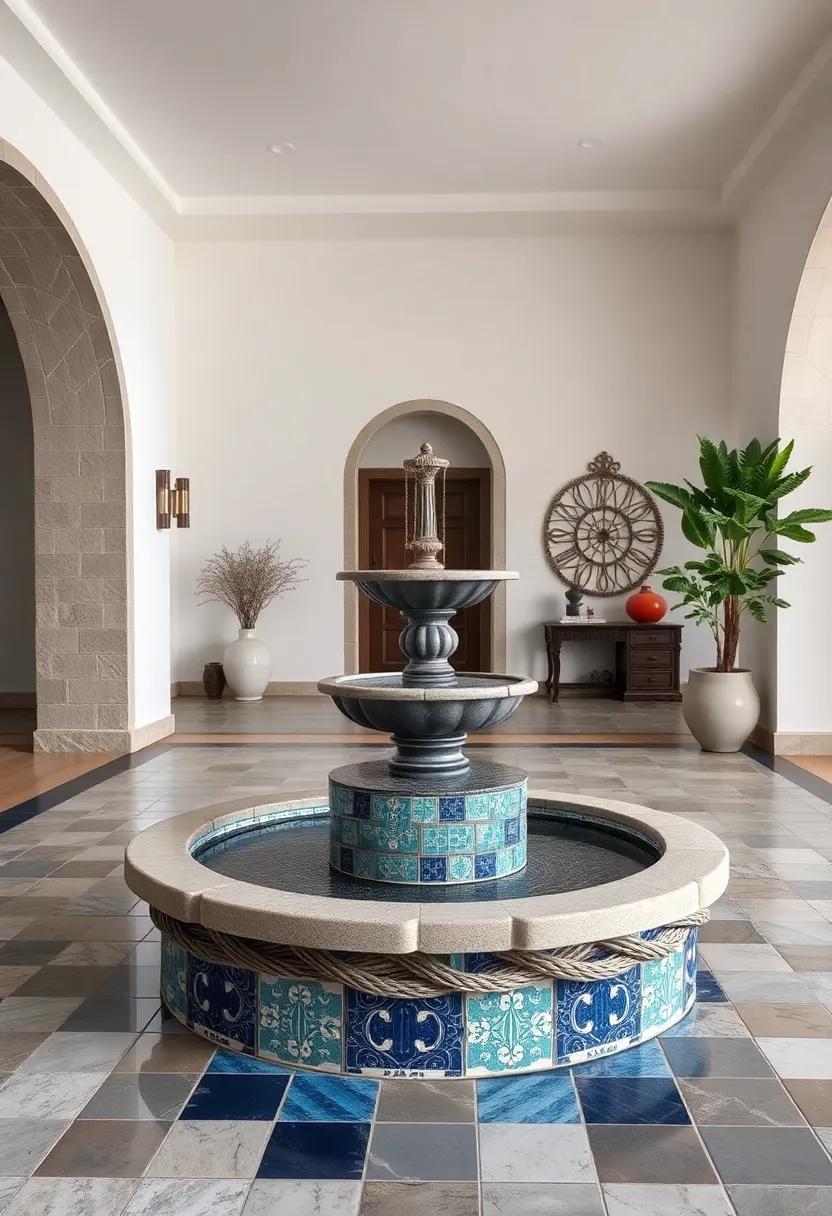 Nautical⁣ Tiles Fountain - Rope and anchor motifs in ‍navy and‍ white evoke the⁤ region’s rich maritime history and coastal lifestyle