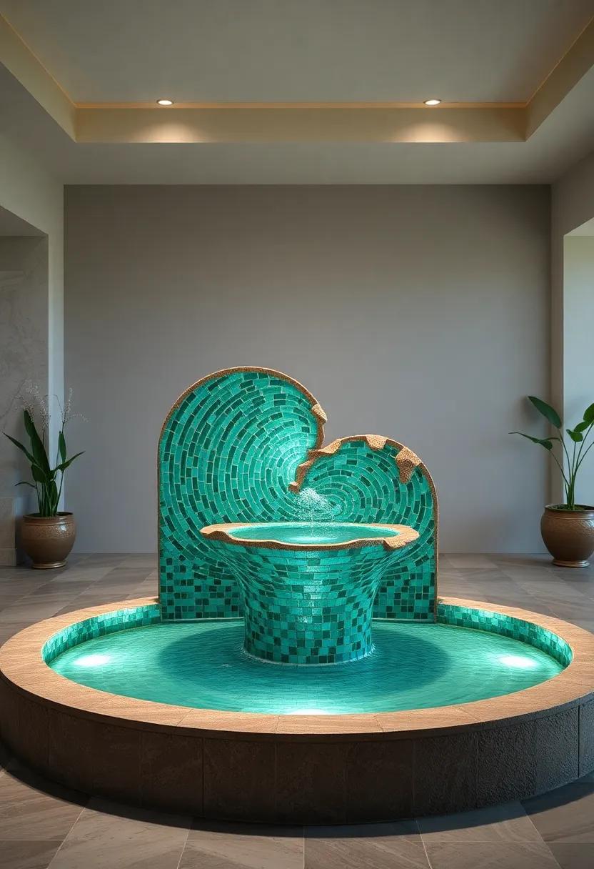 Ocean Wave Mosaic Fountain - curving lines and shades of seafoam green mimic⁢ gentle waves, inviting ⁤a soothing coastal atmosphere