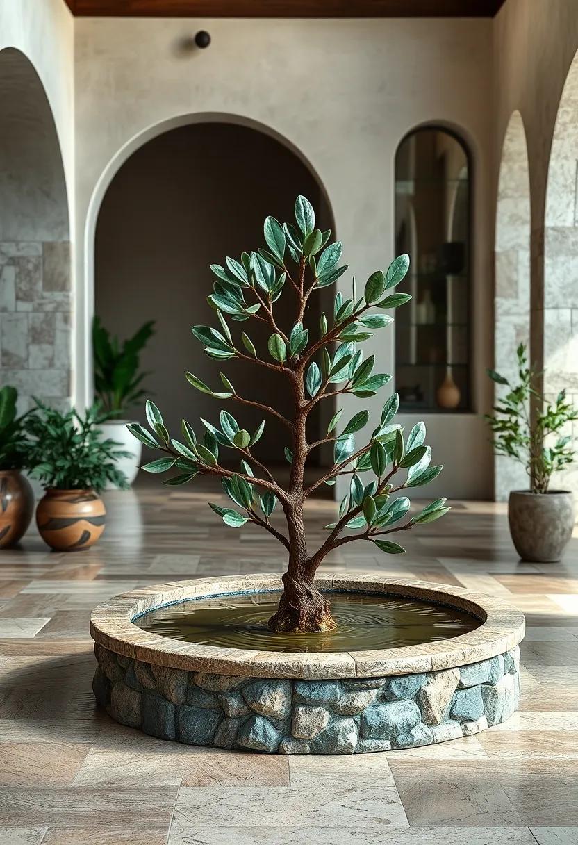 Olive ⁤Branch Motif Fountain - Stylized olive leaves in⁢ earthy ⁤greens and ‍silvers celebrate traditional Mediterranean agriculture and peace