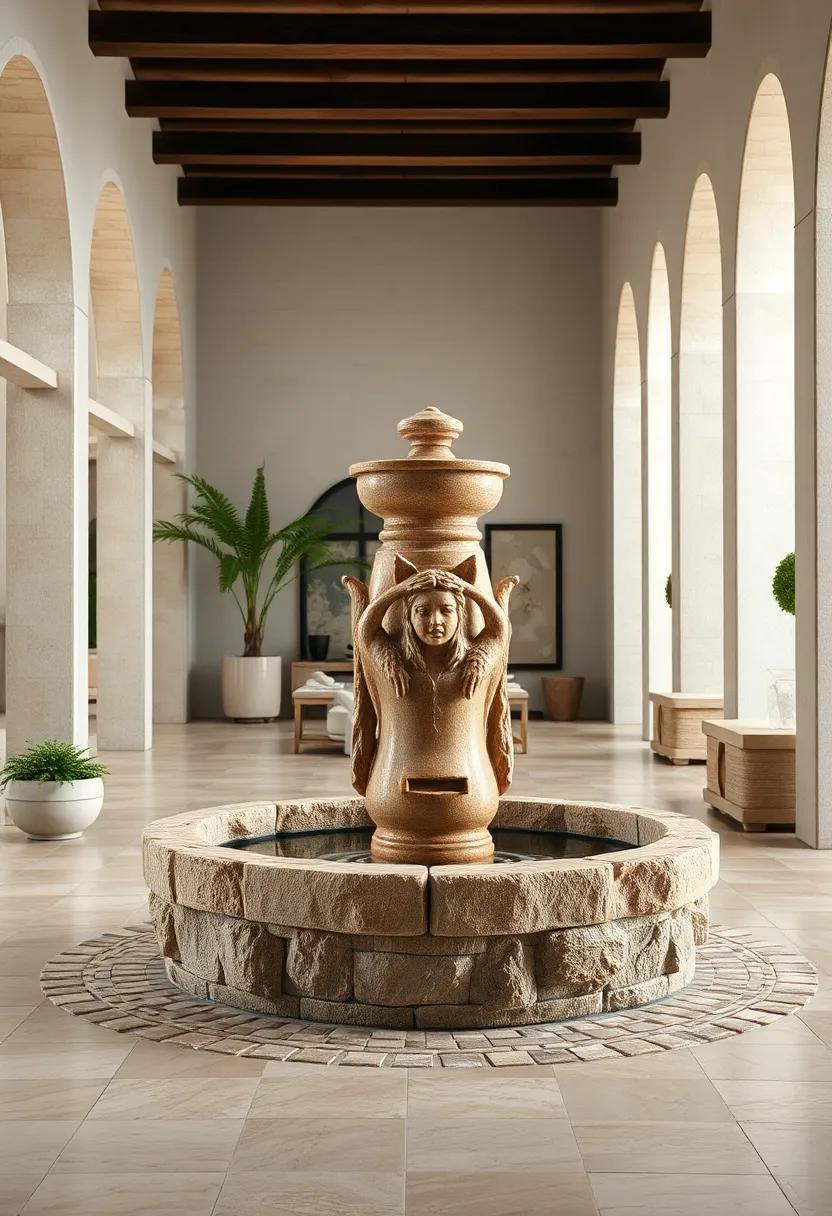 Rustic stone ‌Mosaic Fountain⁤ - Natural stone tiles in ‍soft beige and cream create a textured, earthy centerpiece with⁢ subtle Mediterranean flair