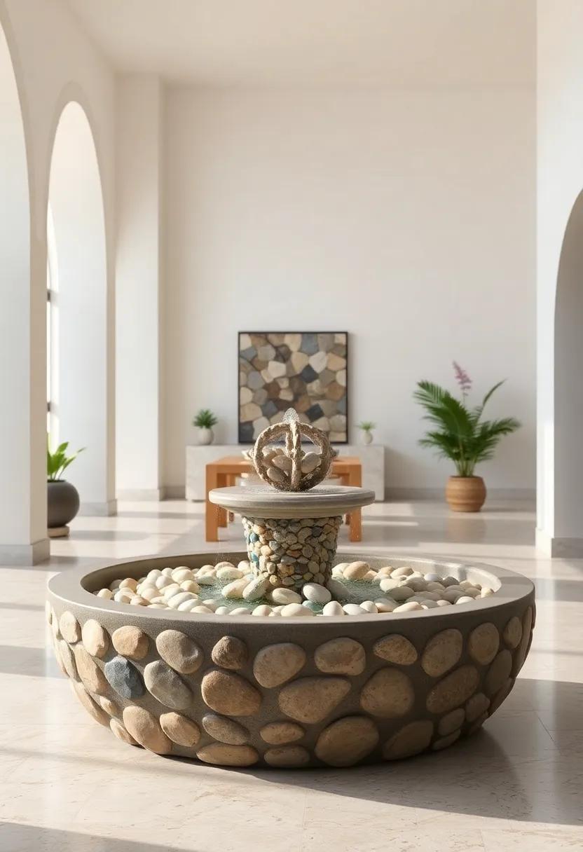 Seaside Pebble Mosaic Fountain - Smooth, rounded stones in natural colors mimic the gentle shores ‍of the ‍Mediterranean coast