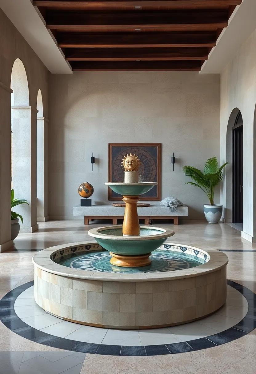 Sun‍ and Moon dual Design Fountain - Balanced celestial motifs⁤ in ​bright and muted tiles symbolize harmony and the passage of time
