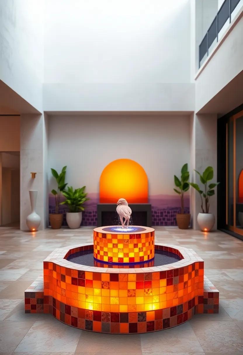 Sunset Ombre Tile Fountain - Gradients of fiery orange to⁤ calm purple tiles emulate a Mediterranean sunset, bathing your space in warm light