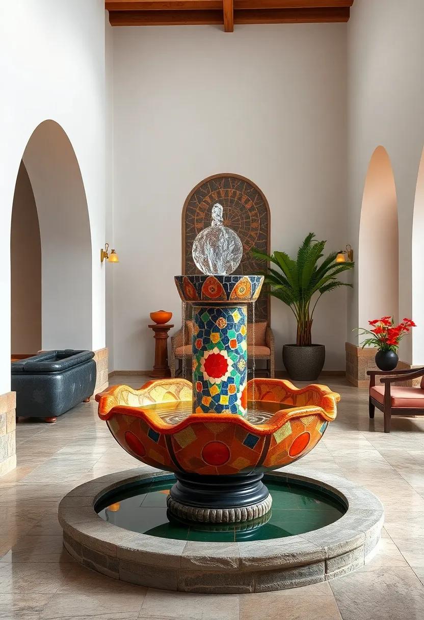Traditional Sardinian Pattern Fountain - Geometric shapes and vibrant​ reds and blues reflect Sardinia’s⁤ unique cultural mosaic heritage