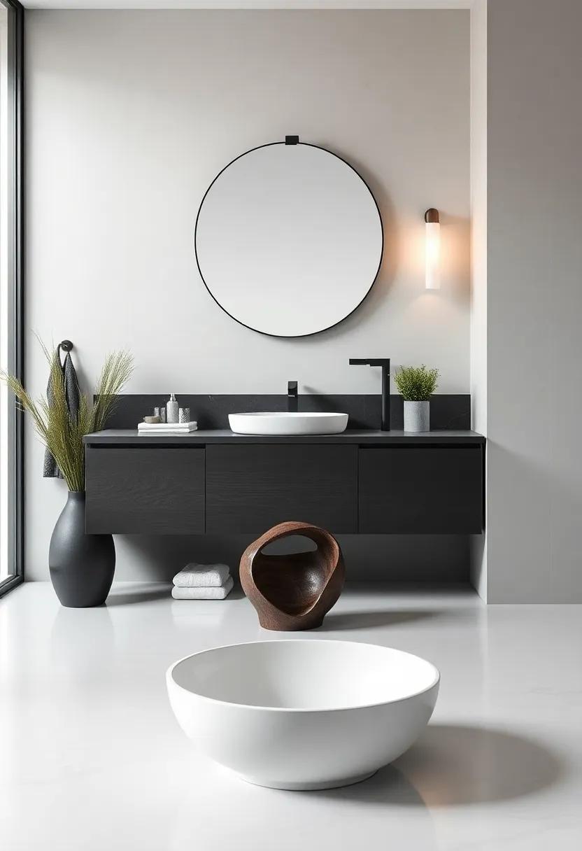 Modern⁤ Art: Incorporate a ‍contemporary sculpture or ⁢unique decor piece ‍to create an instant ⁤conversation starter in your⁣ bathroom