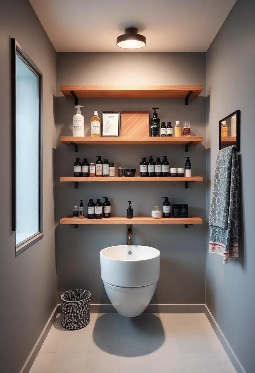 Open​ shelving: Replace bulky ⁣cabinets with⁣ open shelves to ‍display finely curated collections of grooming products and stylish ‌decor
