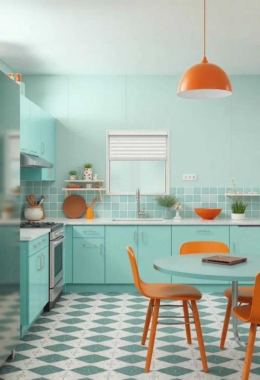 aqua Dreams: A serene aqua color palette is paired with playful retro wallpaper, creating an inviting atmosphere that transports you back to an era of optimism and style