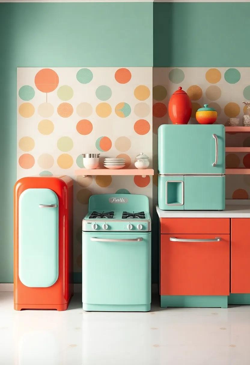 Retro Appliances: A vibrant collection of vintage-inspired appliances, matched with atomic designs, brings nostalgia without sacrificing contemporary efficiency