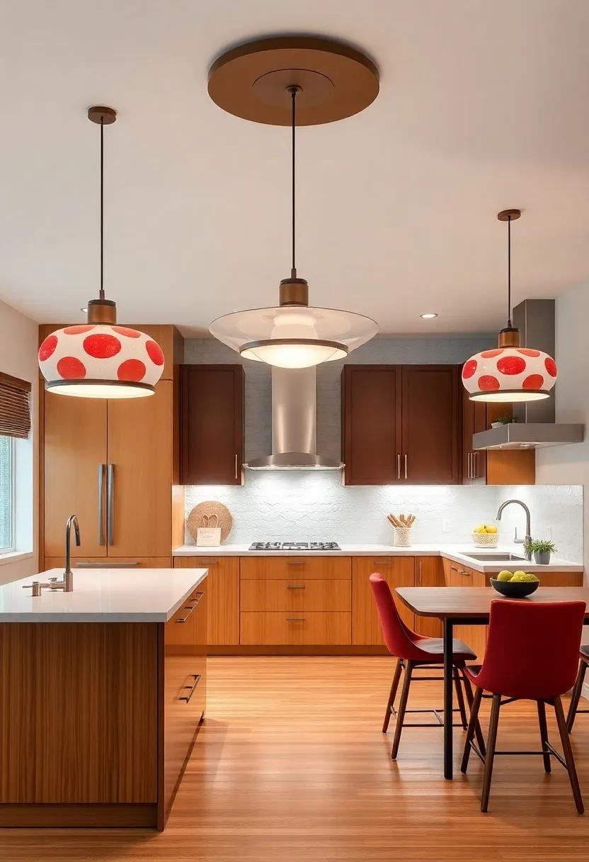 Statement Lighting: Oversized pendant lights with atomic-inspired designs not only illuminate but also serve as striking art pieces that celebrate the spirit of the 50s and 60s