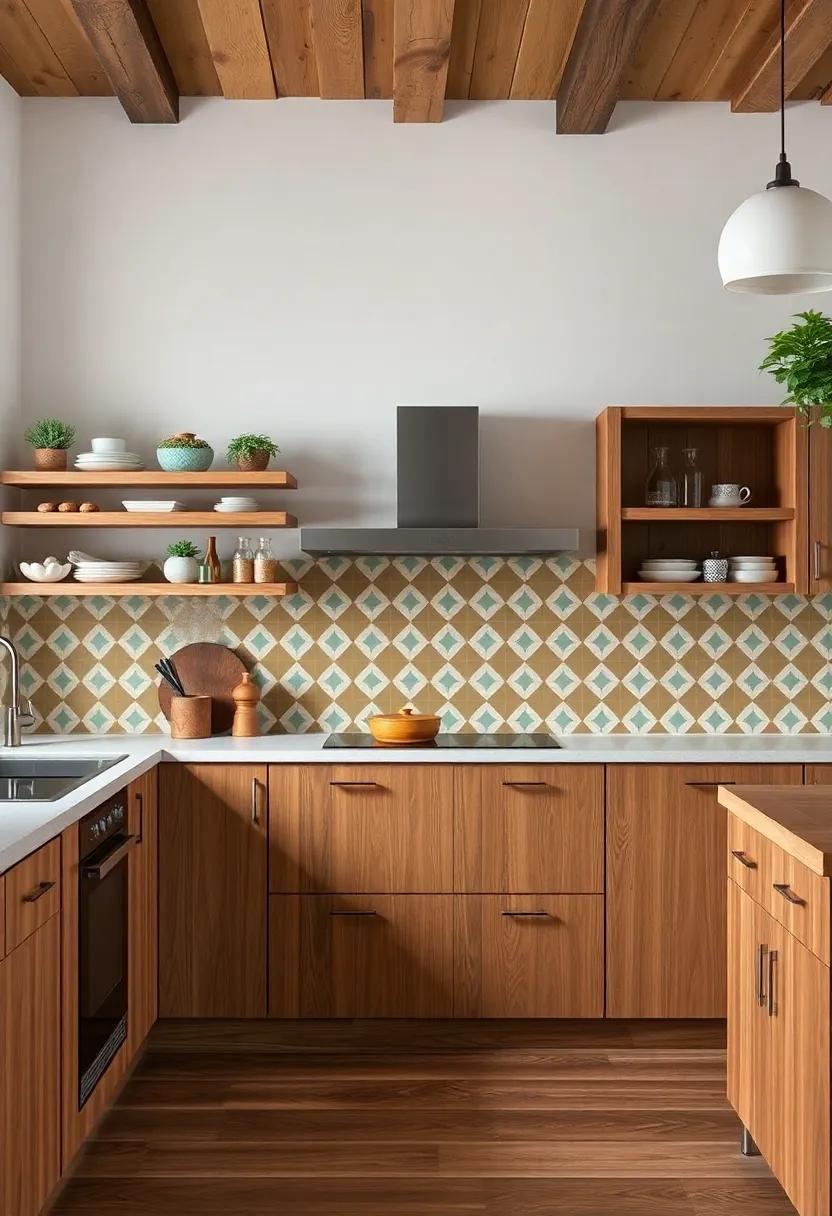 Retro Meets Rustic: A blend of rustic wood elements with atomic tile backsplash creates a cozy yet stylish kitchen that celebrates both heritage and modernity