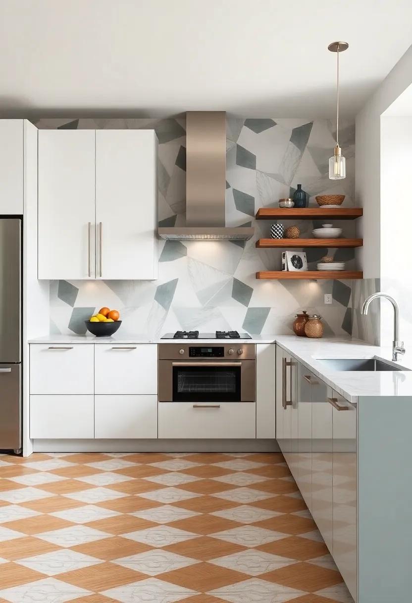 Bold Color Blocks: Dynamic color blocking through cabinetry design showcases atomic patterns, creating visual excitement while staying true to mid-century roots