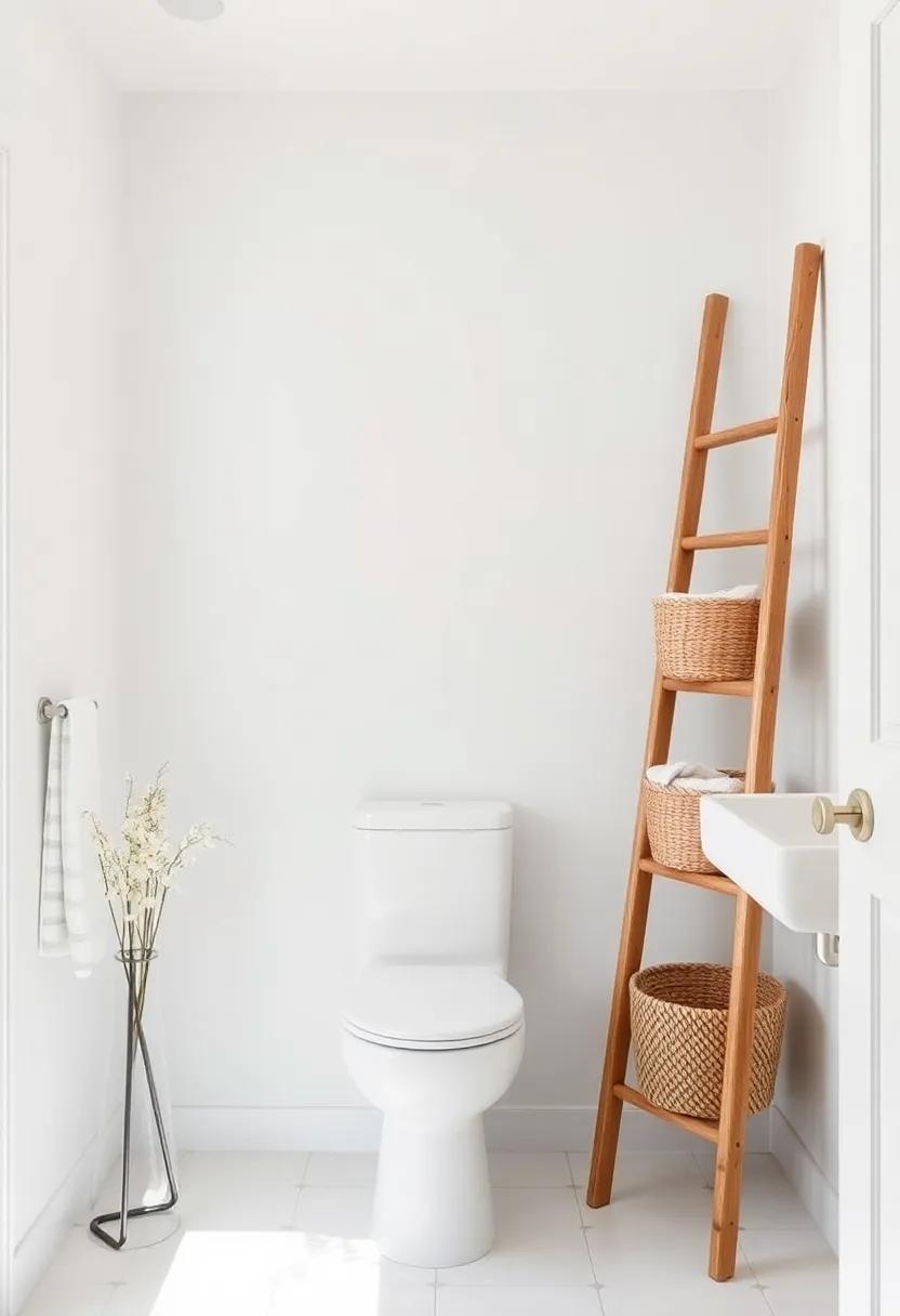 Ladder Storage: use a decorative ladder to⁢ hang towels ⁤and store stylish baskets; it’s both functional‍ and adds a unique touch to your bathroom ​decor