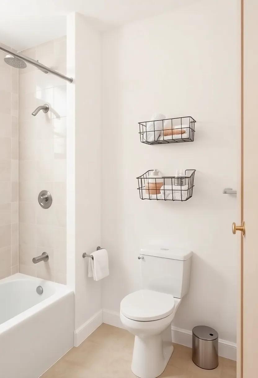Wall-Mounted Baskets: Install wall-mounted wire baskets to ⁣store items like rolled towels or extra toiletries, adding both charm and functionality
