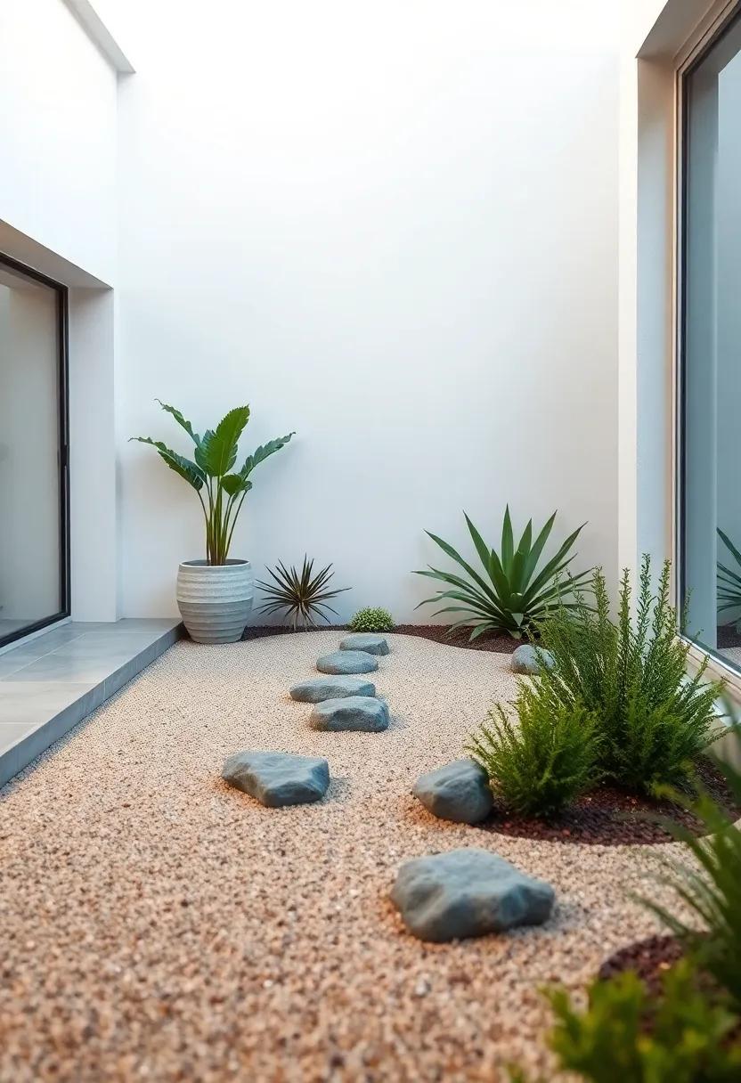 Design a compact zen garden with sand, stones, and minimal plants for a serene ⁣and orderly front yard
