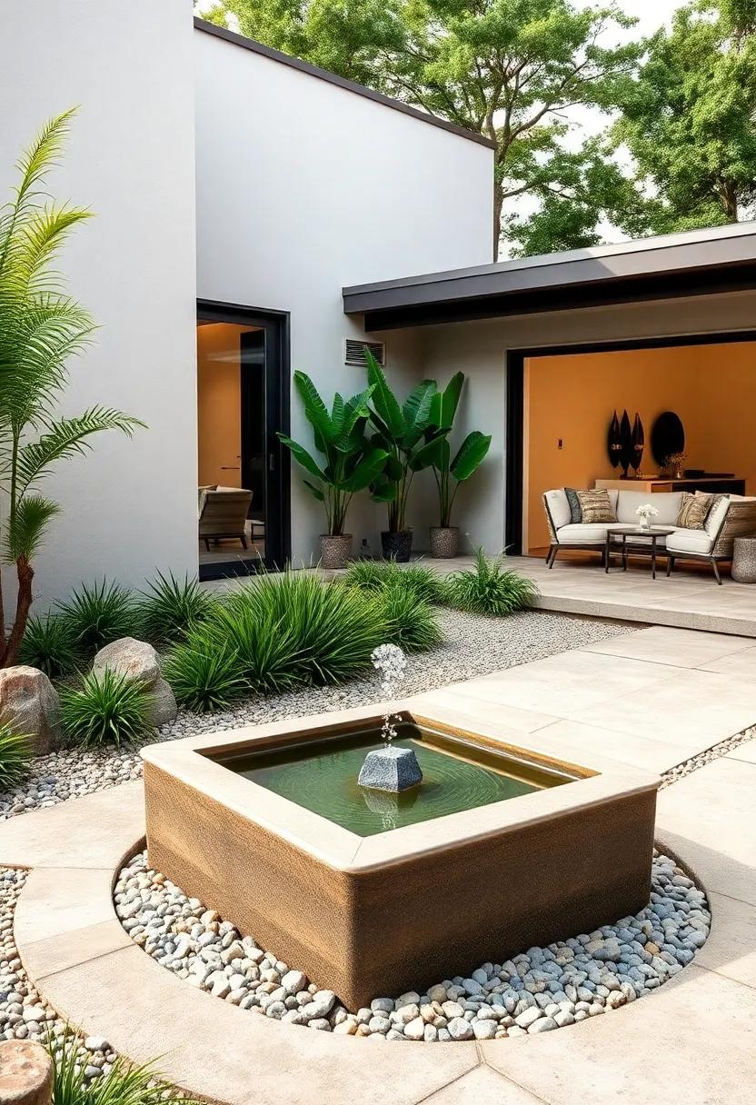 Integrate a minimalist water feature‌ like a small, geometric fountain to add⁢ tranquility