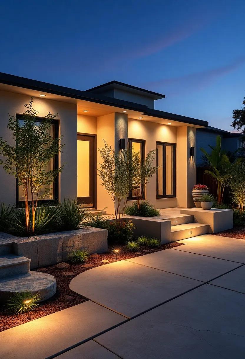 Highlight‍ architectural elements ‌of your ⁣home with strategically‍ placed spotlights and minimalist landscaping