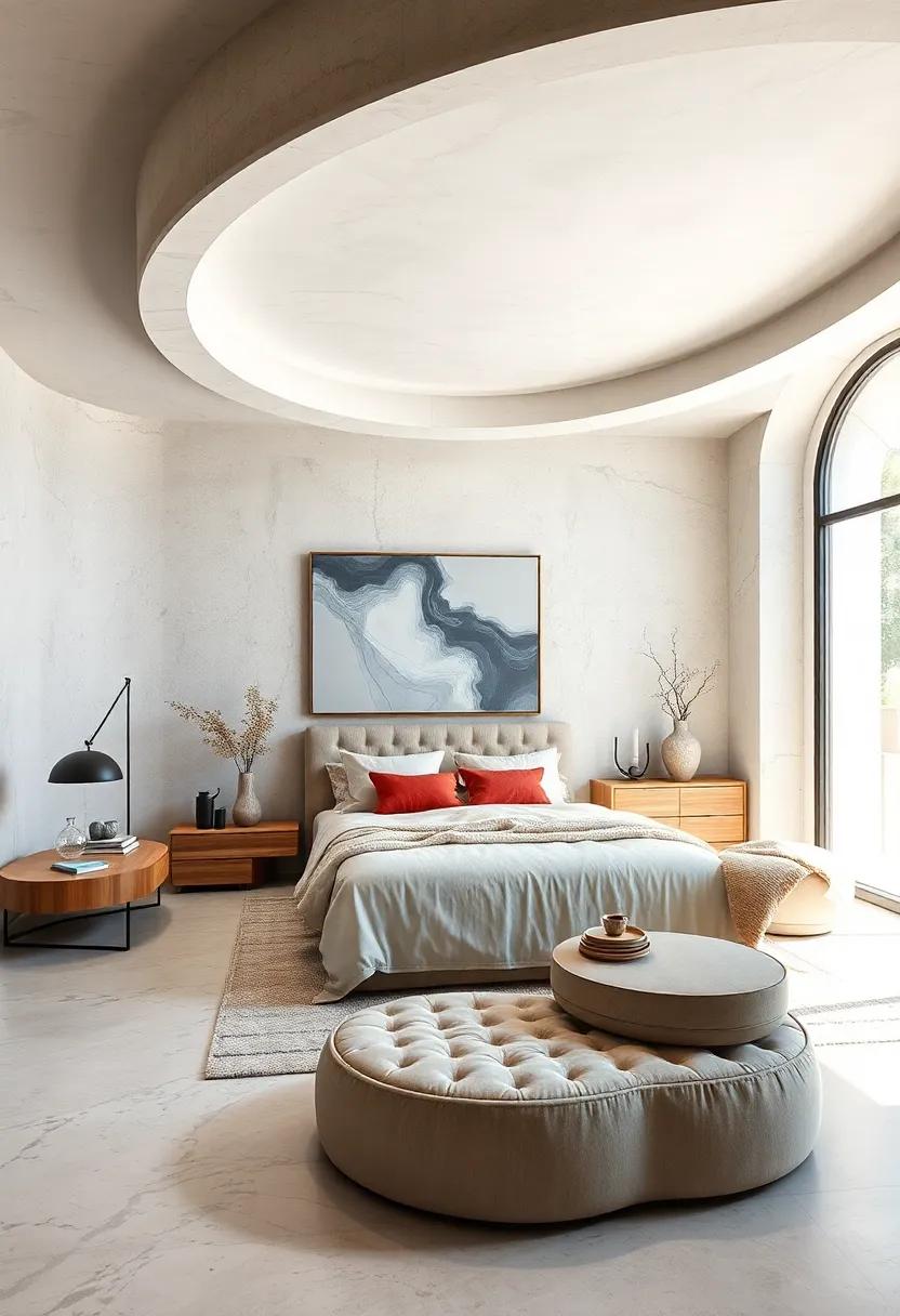 Curved Furniture Silhouettes And ‌Rounded Edges Creating A Soft Yet modern Bedroom Environment Full Of ⁣Flow
