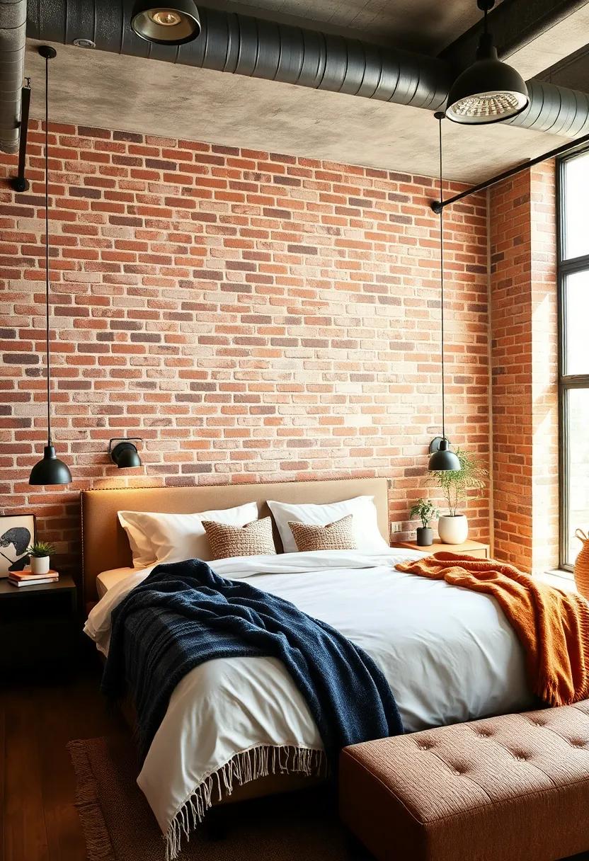 Industrial Loft Bedroom Scenes With‍ Exposed Brick walls, Raw Metal Fixtures, And Cozy Throw Blankets
