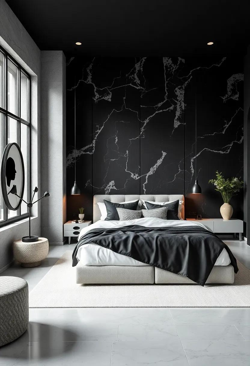 Monochrome Black⁢ And White Bedrooms Featuring ⁣Graphic Patterns And Clean Geometric Shapes For Modern Drama
