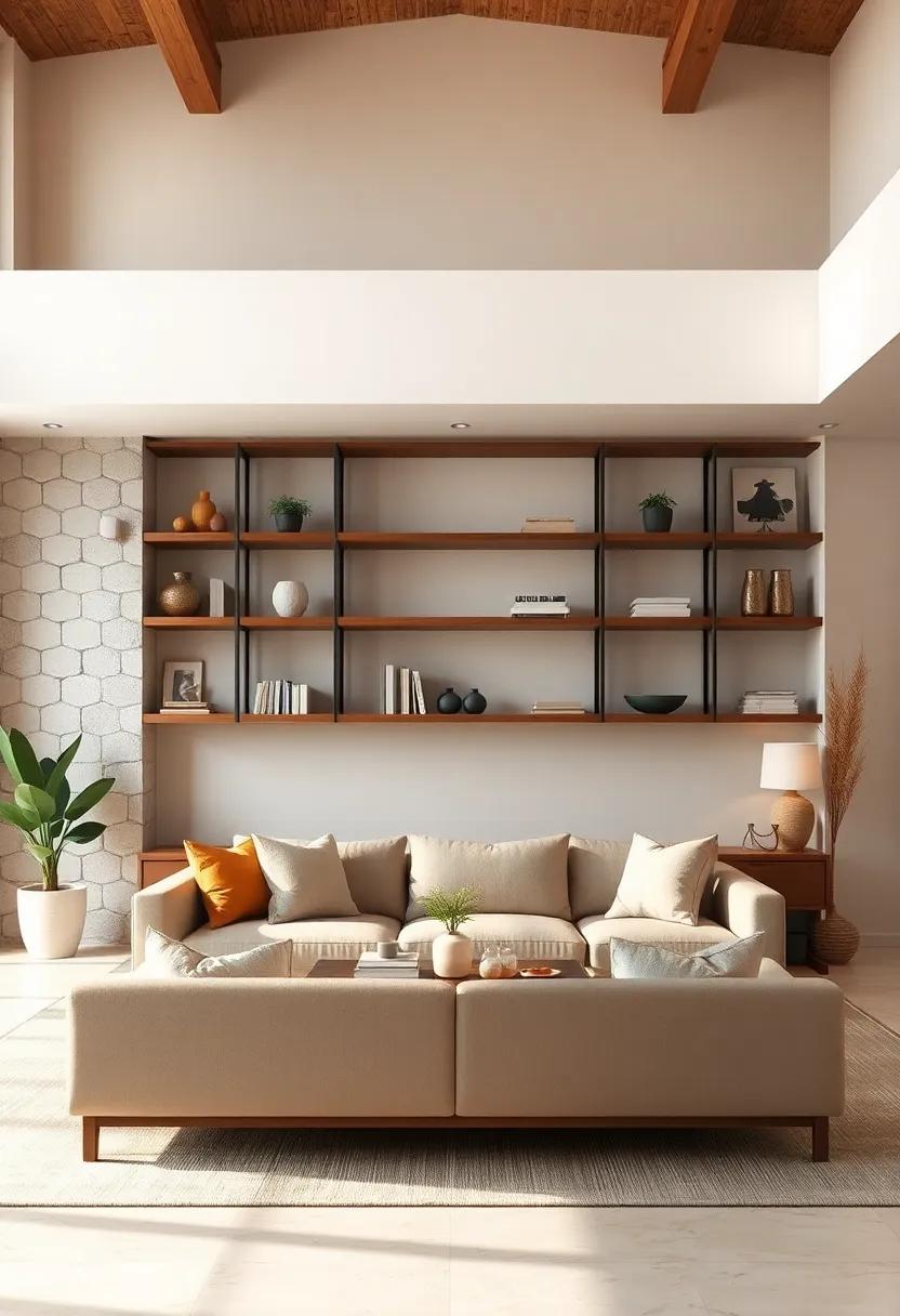 Ladder-Style Shelving Against a neutral Color Palette