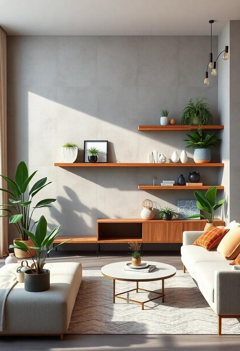 Natural Wood Shelves Paired with Indoor Plants