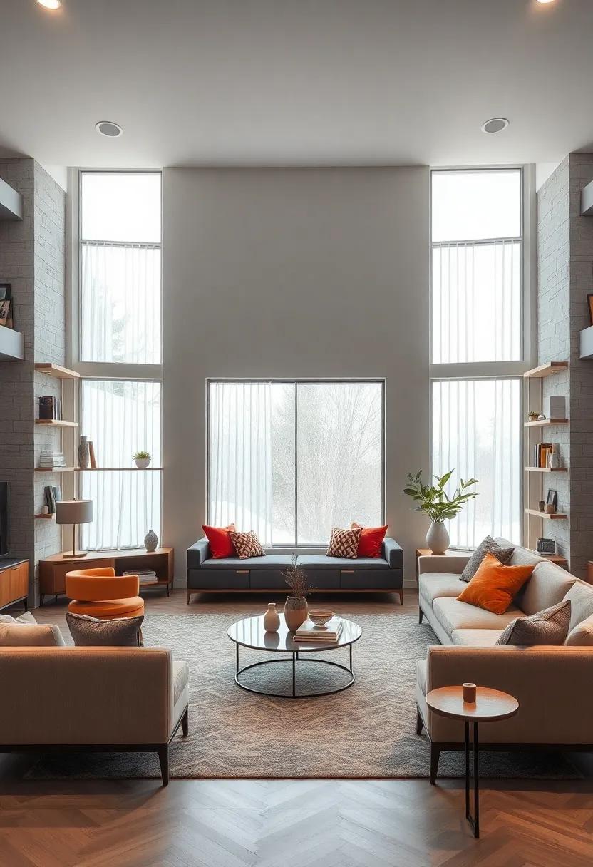 Open Shelves Framing a Statement Fireplace