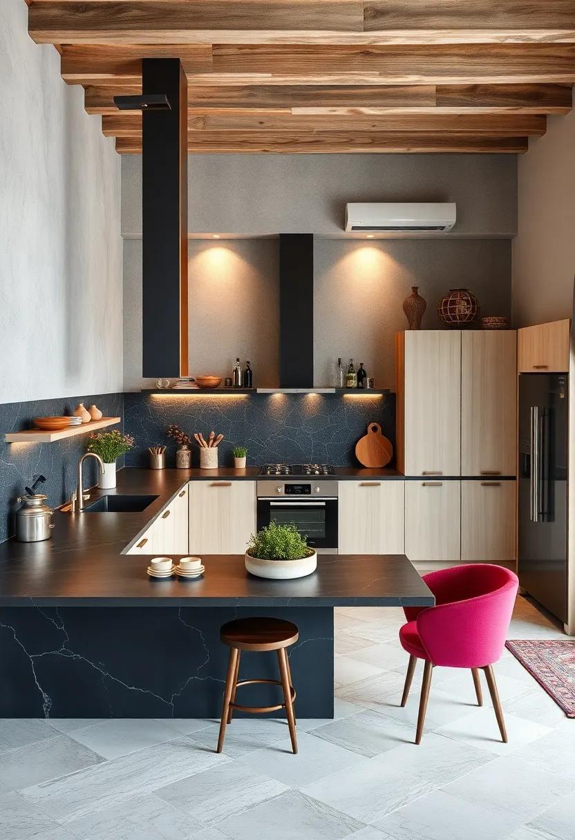 Vibrant Contrasts of ⁢Dark⁤ Countertops and light Cabinets for a Dramatic U-Shaped Kitchen ‍Visual Impact