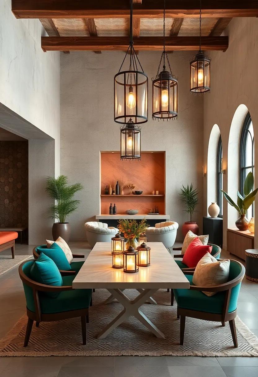 A contemporary loft⁢ space with minimalist lanterns that merge Moroccan design with ‍modern simplicity