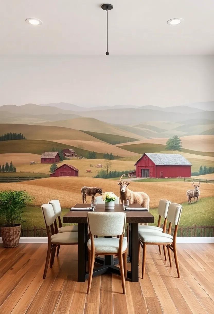 Rustic Farmhouse Charm: Opt for a large-scale​ mural ⁤depicting rolling hills, barns, and farm animals for a cozy, ⁢homey vibe that welcomes guests