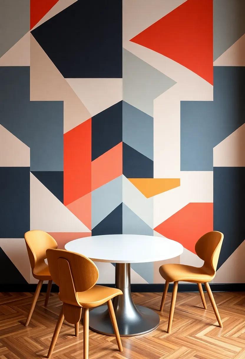 Bold Geometric Patterns: Choose a striking geometric mural‌ that ⁢plays with shapes and colors for a⁢ contemporary and artistic touch to‍ your dining area