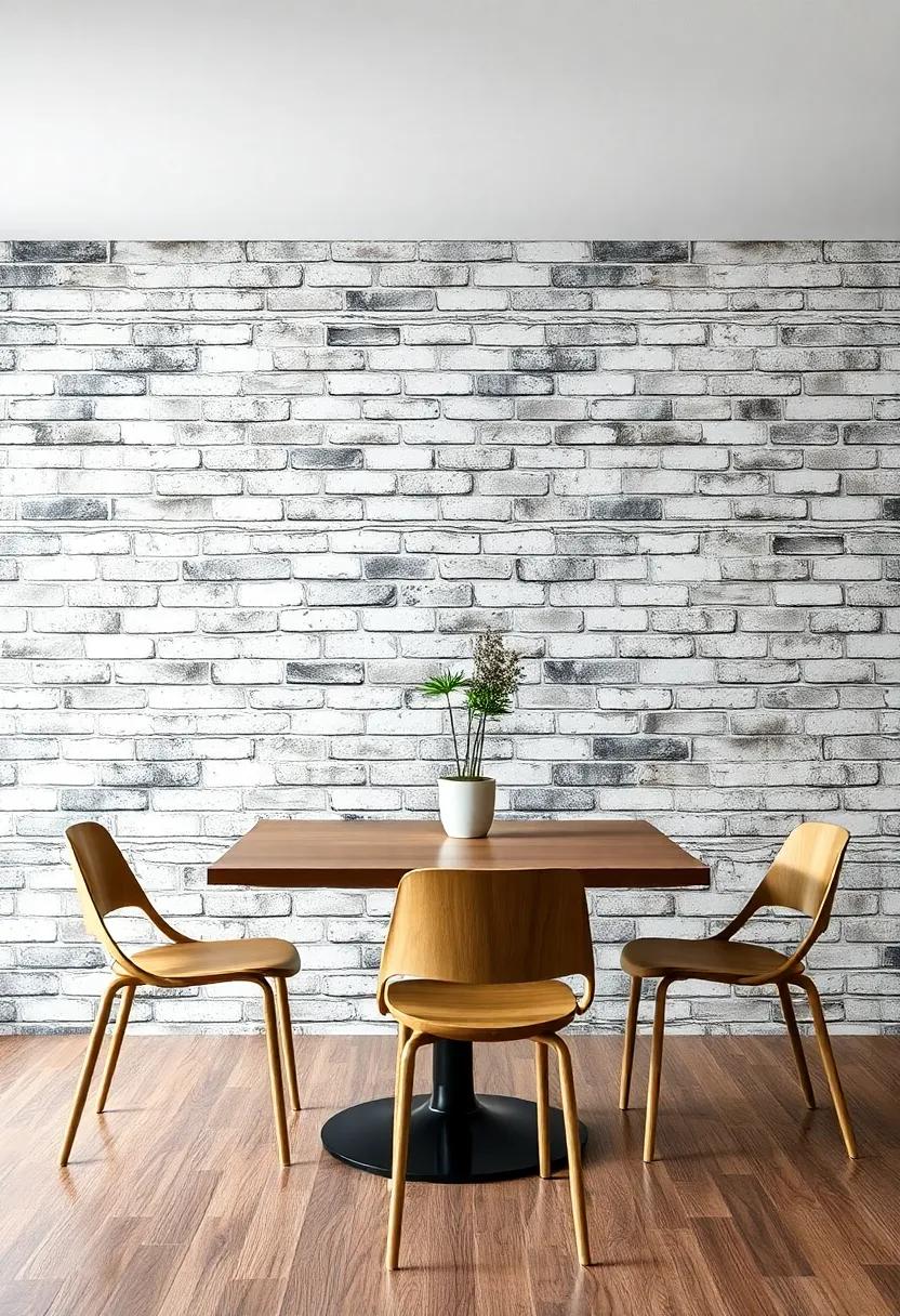 Textured Brick⁤ Wall: Create an illusion of exposed ⁤brick with a large-scale mural, adding depth and⁢ character‍ to your dining area while maintaining a modern feel